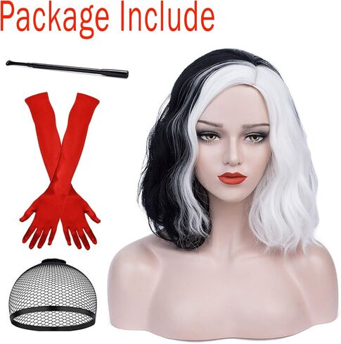 باروكات جوزيفي سوداء وبيضاء للنساء شعر مستعار مجعد قصير للحفلات التنكرية AD025BW in Kuwait