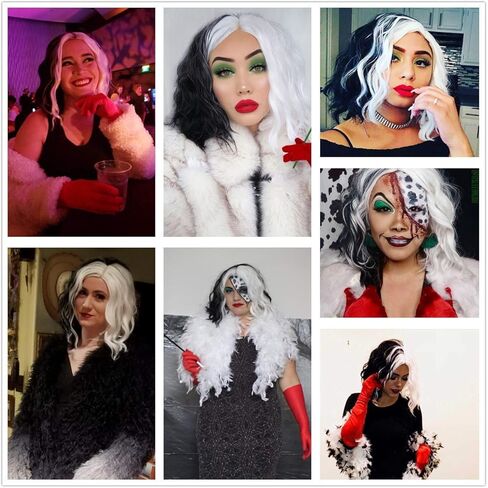 باروكات جوزيفي سوداء وبيضاء للنساء شعر مستعار مجعد قصير للحفلات التنكرية AD025BW in Kuwait