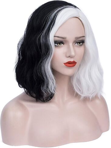 باروكات جوزيفي سوداء وبيضاء للنساء شعر مستعار مجعد قصير للحفلات التنكرية AD025BW in Kuwait