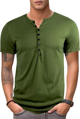 تي شيرت Viwedo رجالي بمقاس نحيف Henley بأكمام قصيرة وخفيف الوزن أساسي كاجوال in Kuwait