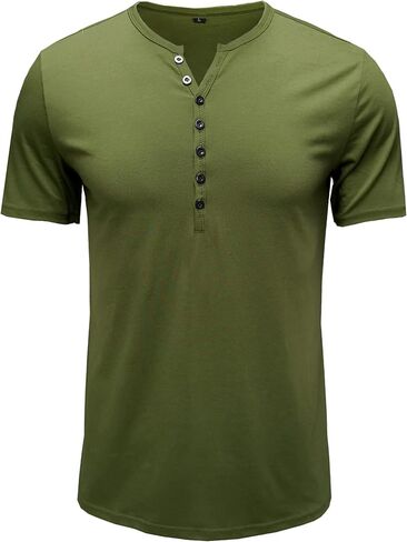 تي شيرت Viwedo رجالي بمقاس نحيف Henley بأكمام قصيرة وخفيف الوزن أساسي كاجوال in Kuwait
