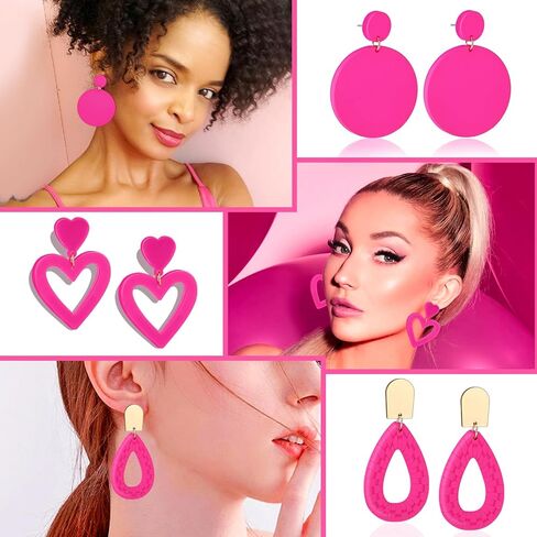 8 ازواج من الاقراط الزهرية للنساء، اقراط بلون زهري فاقع، اكسسوارات مجوهرات بينك لعيد الحب وعيد الام، اكريليك, أكريليك, اكريليك in Kuwait