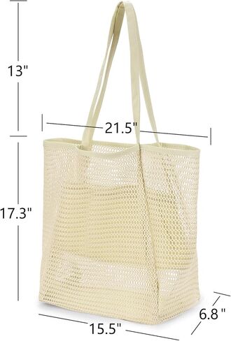 حقيبة حمل الشاطئ الشبكية من Venhoo للنساء ذات سعة كبيرة وحقائب كتف وحقيبة حمام السباحة للتسوق ومستلزمات السفر والنزهات in Kuwait