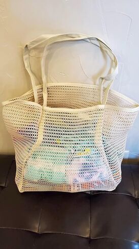 حقيبة حمل الشاطئ الشبكية من Venhoo للنساء ذات سعة كبيرة وحقائب كتف وحقيبة حمام السباحة للتسوق ومستلزمات السفر والنزهات in Kuwait