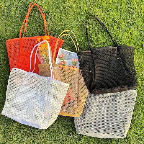 حقيبة حمل الشاطئ الشبكية من Venhoo للنساء ذات سعة كبيرة وحقائب كتف وحقيبة حمام السباحة للتسوق ومستلزمات السفر والنزهات in Kuwait