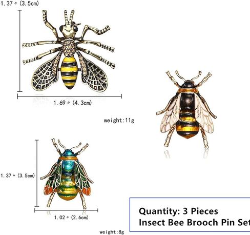 مجموعة دبوس بروش للنساء من إن إيه 4 قطع من الحشرات والنحل الكريستالية وحشرات الحيوانات دبابيس مجوهرات عتيقة in Kuwait