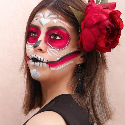 الهالوين الجمجمة شرابة قطرة تتدلى الأقراط السوداء النساء الفتيات اليدوية الشرير القوطي الهيكل العظمي الأزياء بيان مجوهرات خفيفة الوزن يوم الميت تأثيري حلي حزب الإحسان هدية in Kuwait