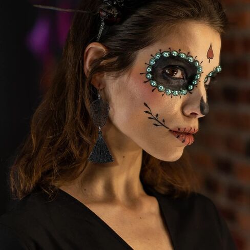 الهالوين الجمجمة شرابة قطرة تتدلى الأقراط السوداء النساء الفتيات اليدوية الشرير القوطي الهيكل العظمي الأزياء بيان مجوهرات خفيفة الوزن يوم الميت تأثيري حلي حزب الإحسان هدية in Kuwait