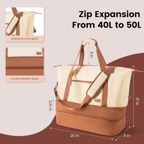 حقيبة سفر قابلة للتوسيع للرجال - حقائب كبيرة لعطلة نهاية الأسبوع للنساء مع حجرة للأحذية - حقيبة من القماش الخشن خفيفة الوزن قابلة للطي طوال الليل - أسود in Kuwait