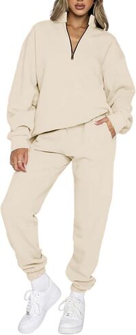 STITCH FEED Womens 2 Piece Outfits Sweatsuit Half Zip Pullover Long Sleeve Sweatshirt Jogger Pants Lounge Set with pockets in Saudi Arabia