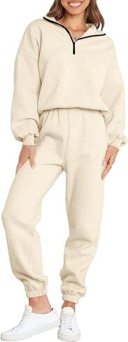 STITCH FEED Womens 2 Piece Outfits Sweatsuit Half Zip Pullover Long Sleeve Sweatshirt Jogger Pants Lounge Set with pockets in Saudi Arabia