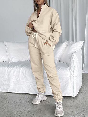 STITCH FEED Womens 2 Piece Outfits Sweatsuit Half Zip Pullover Long Sleeve Sweatshirt Jogger Pants Lounge Set with pockets in Saudi Arabia