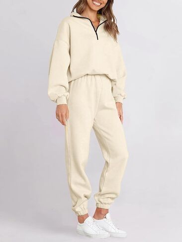 STITCH FEED Womens 2 Piece Outfits Sweatsuit Half Zip Pullover Long Sleeve Sweatshirt Jogger Pants Lounge Set with pockets in Saudi Arabia
