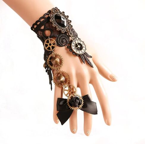 Bagtu الأسود خمر الدانتيل قلادة مجموعة للنساء، الرجعية والعتاد المختنق القوطية الشرير مجموعة المجوهرات اليدوية البخار فاسق الترقوة قلادة مع سوار الكريستال الأسود للفتيات in Kuwait