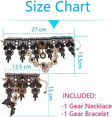 Bagtu الأسود خمر الدانتيل قلادة مجموعة للنساء، الرجعية والعتاد المختنق القوطية الشرير مجموعة المجوهرات اليدوية البخار فاسق الترقوة قلادة مع سوار الكريستال الأسود للفتيات in Kuwait