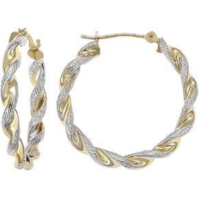 14k Gold Two-Tone Twisted Hoop Earrings in Kuwait