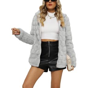 Giolshon Women Faux Fur Fleece Shearling Coat Fall and Winter Fashion Fluffy Fuzzy Shaggy Jacket Hooded