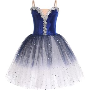 ODASDO Girl Ballet Long Tutu Dress Velvet Spaghetti Straps Camisole Gymnastics Leotard Ballerina Costume Dress Up Performance