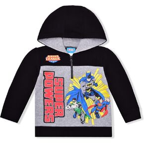 سترة بغطاء للرأس بسحاب نصف سحاب للأولاد من DC Comics Batman وSuperman وGreen Lantern للأطفال الصغار والأطفال الصغار - أسود/رمادي in Kuwait