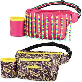 Chunful 2 Pcs Mardi Gras Fanny Pack Mardi Gras Waist Bag for Men Women Mardi Gras Clothing Party Accessories Fanny Pack with Drink Holder for Adults Teens Kids Mardi Gras Gift in Saudi Arabia