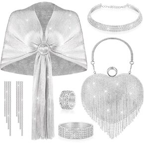 جيويو جوليري مجموعة من 8 قطع من احجار الراين المسائية للنساء، اكسسوارات تتضمن شالات ولفافات وشنطة مسائية وحقيبة كلاتش وقلادة لامعة واقراط وسوار لحفلات الزفاف وعيد الحب in Kuwait