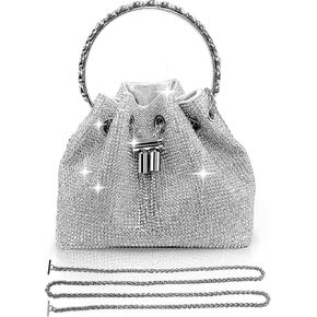 RIGHTPARTS Silver Women's Rhinestone Clutch Evening Bags for Women Sparkly Clutch Handbag Crossbody Bag with Detachable Chain for Formal/Wedding/Cocktail/Prom/Party/Club, Silver in Kuwait