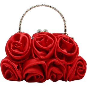RARITYUS Women Evening Bag Silk-Like Satin Rose Shaped Clutch Handbag with Elegant Metal Handle for Party Wedding Purse