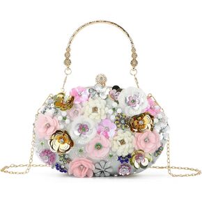 Freie Liebe Floral Clutch Purses for Women Evening Bag Formal for Wedding Beaded Evening Handbags Gold, Sliver, Black