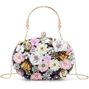 Freie Liebe Floral Clutch Purses for Women Evening Bag Formal for Wedding Beaded Evening Handbags Gold, Sliver, Black in Kuwait