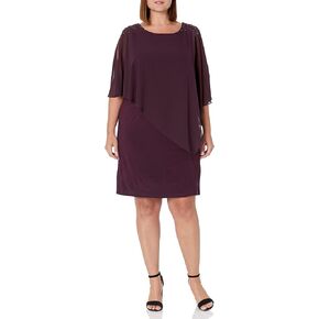 S.L. Fashions Women's Plus Size Short Sheath Beaded Overlay Capelet Dress in Saudi Arabia