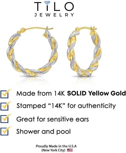 14k Gold Two-Tone Twisted Hoop Earrings in Saudi Arabia