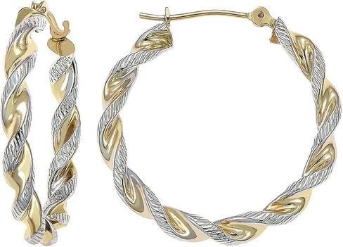 14k Gold Two-Tone Twisted Hoop Earrings in Saudi Arabia