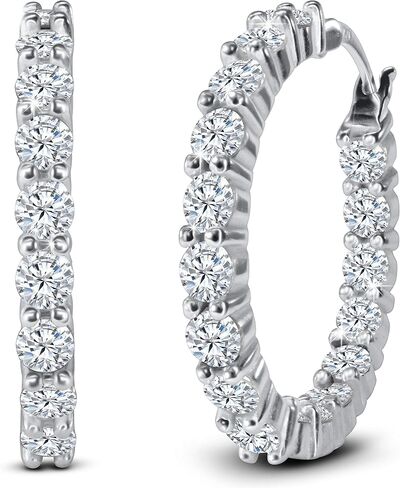 AceLay 14k Gold Plated Sterling Silver Hoop Earrings For Women Filled With CZ Stones | Hypoallergenic Huggies Earring | 25mm silver earrings for women in Kuwait