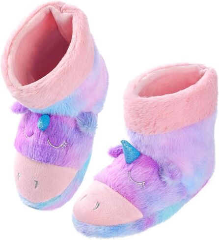 شبشب Yseoul للفتيات والأولاد يونيكورن القرش، حذاء شتوي دافئ من الصوف المخملي بتصميم حيوان لطيف سهل الارتداء للاستخدام الداخلي والخارجي in Kuwait
