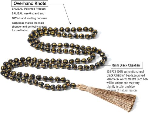 اواييت 108 خرزة مالا بوذا قلادة من الحجر الطبيعي حجر الزجاج البركاني مالا للصلاة مطرز بشراشيب in Kuwait