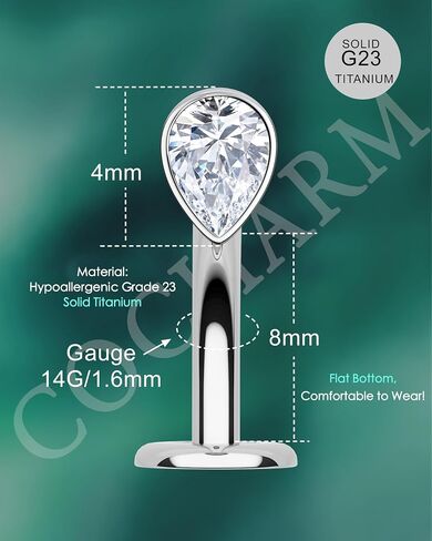 COCHARM G23 حلقات زر البطن الصلبة من التيتانيوم 14 جرام على شكل دمعة بدون خيط في حلقات السرة في البطن حلقات ظهر مسطحة ثقب البطن مجوهرات فولاذية جراحية in Saudi Arabia
