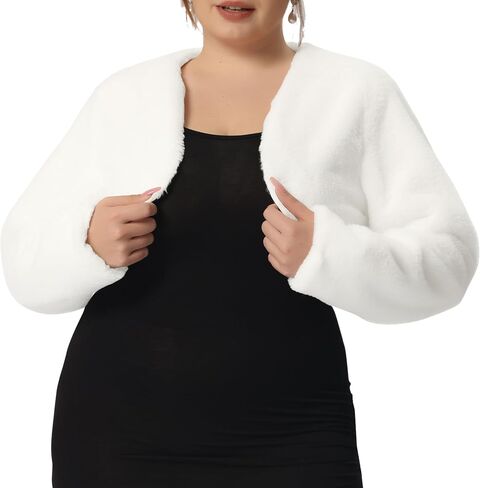 Agnes Orinda Plus Size Jacket for Women Wedding Open Front 2023 Faux Fur Bolero Crop Jackets in Saudi Arabia