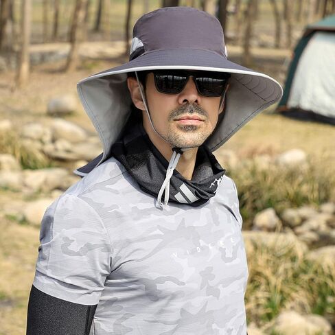 قبعة شمس للنساء من HUAMULAN بحافة كبيرة مع غطاء للرقبة، قبعة سفاري للرجال سريعة الجفاف للتنزه سيرًا على الأقدام وصيد الأسماك بعامل حماية من الأشعة فوق البنفسجية 50+ in Saudi Arabia