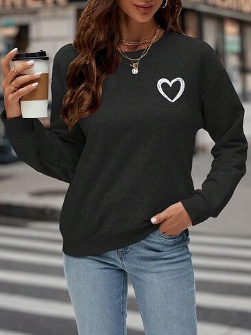 سويت شيرت SweatyRocks نسائي بأكمام طويلة وطباعة جرافيك ورقبة دائرية كاجوال وكتف منسدل in Saudi Arabia