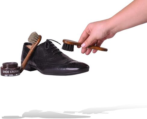 Valentino Garemi Shoe Polish Applicator Brush Traditional Set | Real Horse Hair & Hard Wood Handle | for All Leather Footwear & Boots | Manufactured in Germany in Kuwait