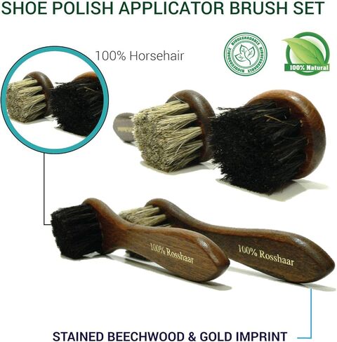 Valentino Garemi Shoe Polish Applicator Brush Traditional Set | Real Horse Hair & Hard Wood Handle | for All Leather Footwear & Boots | Manufactured in Germany in Kuwait