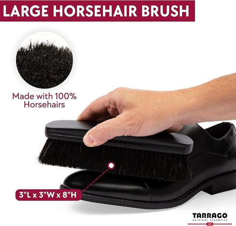 مجموعة كريم الأحذية السوداء من تاراغو مكونة من 4 قطع - مجموعة كاملة للعناية بالجلد مع فرش شعر الخيل بنسبة 100%، وأداة توزيع المكياج، وقماش لامع in Kuwait