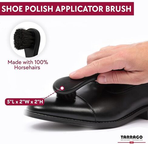 مجموعة كريم الأحذية السوداء من تاراغو مكونة من 4 قطع - مجموعة كاملة للعناية بالجلد مع فرش شعر الخيل بنسبة 100%، وأداة توزيع المكياج، وقماش لامع in Kuwait