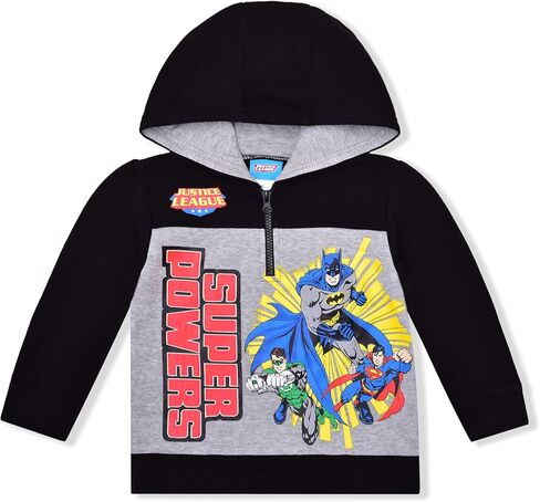 سترة بغطاء للرأس بسحاب نصف سحاب للأولاد من DC Comics Batman وSuperman وGreen Lantern للأطفال الصغار والأطفال الصغار - أسود/رمادي in Kuwait