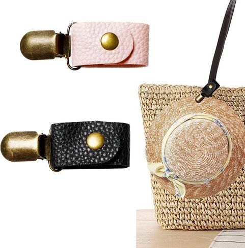 قطعتان من مشبك القبعة للسفر على الحقيبة من جلد البولي يوريثان، مشبك قبعة للأمتعة وحقيبة اليد، مشبك حامل للقبعة للنساء في الهواء الطلق، ملحقات السفر، رفيق القبعة (أسود + وردي) in Kuwait