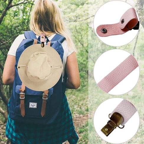 قطعتان من مشبك القبعة للسفر على الحقيبة من جلد البولي يوريثان، مشبك قبعة للأمتعة وحقيبة اليد، مشبك حامل للقبعة للنساء في الهواء الطلق، ملحقات السفر، رفيق القبعة (أسود + وردي) in Kuwait