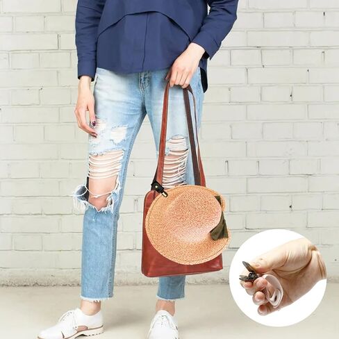 قطعتان من مشبك القبعة للسفر على الحقيبة من جلد البولي يوريثان، مشبك قبعة للأمتعة وحقيبة اليد، مشبك حامل للقبعة للنساء في الهواء الطلق، ملحقات السفر، رفيق القبعة (أسود + وردي) in Kuwait