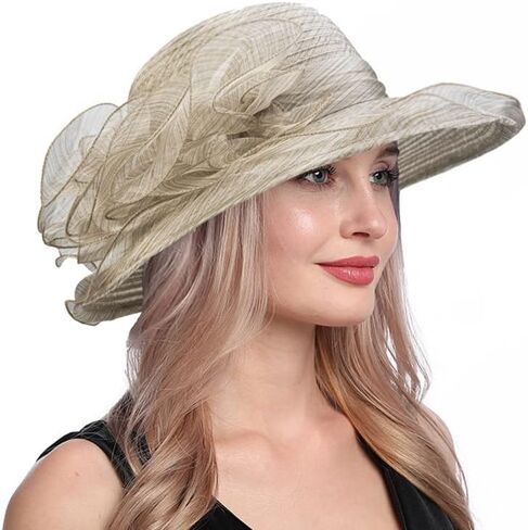 Vintage Organza Kentucky Derby Fascinator Hat for Women Summer Sun Hat Cloche Bowler Hat in Kuwait