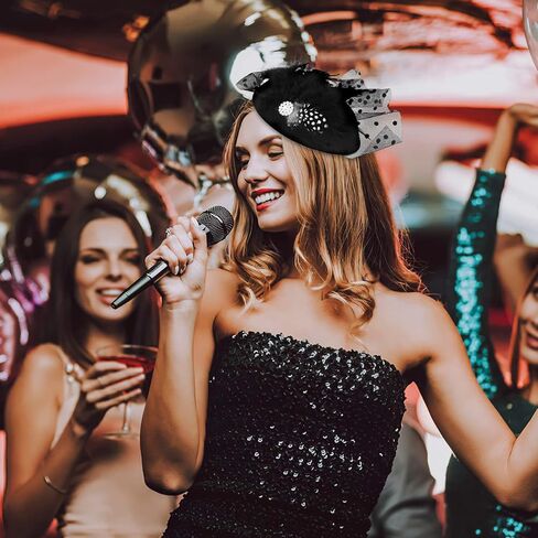 Yolev الأسود قطع زينة للنساء قبعات مستديرة 20s 50s قبعة مع ريشة شبكة الحجاب كوكتيل الشاي أغطية الرأس للفتيات والنساء in Kuwait