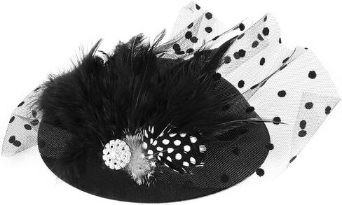 Yolev الأسود قطع زينة للنساء قبعات مستديرة 20s 50s قبعة مع ريشة شبكة الحجاب كوكتيل الشاي أغطية الرأس للفتيات والنساء in Kuwait